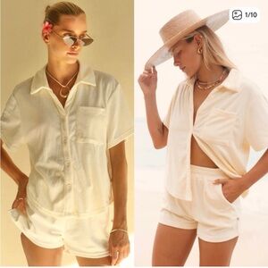 Araminta James Terry Cloth Shirt Top In Pale Yellow Size Small